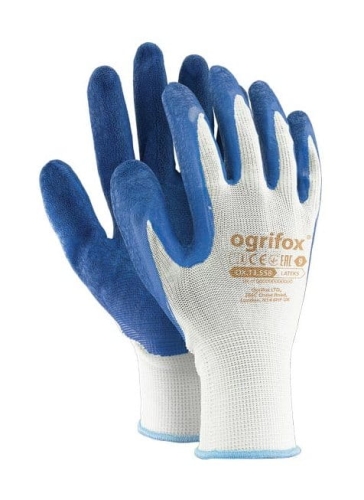 Rękawice robocze Ogrifox OX-LATEKS - biało-niebieskie